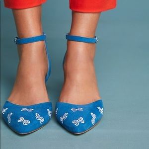 Anthropologie Embroidered Bow Kitten Heels